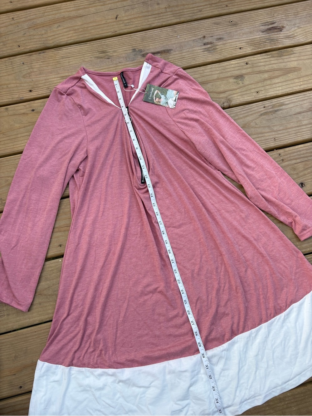 Women's Pink and White Long SleeveWomen's Pink and White Long Sleeve Tunic Dress - Picture 3 of 5